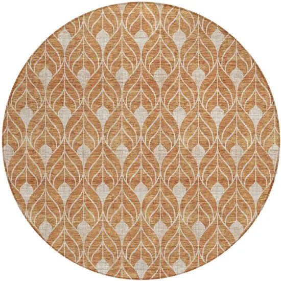 8' Copper And Beige Round Geometric Washable Indoor Outdoor Area Rug Photo 2