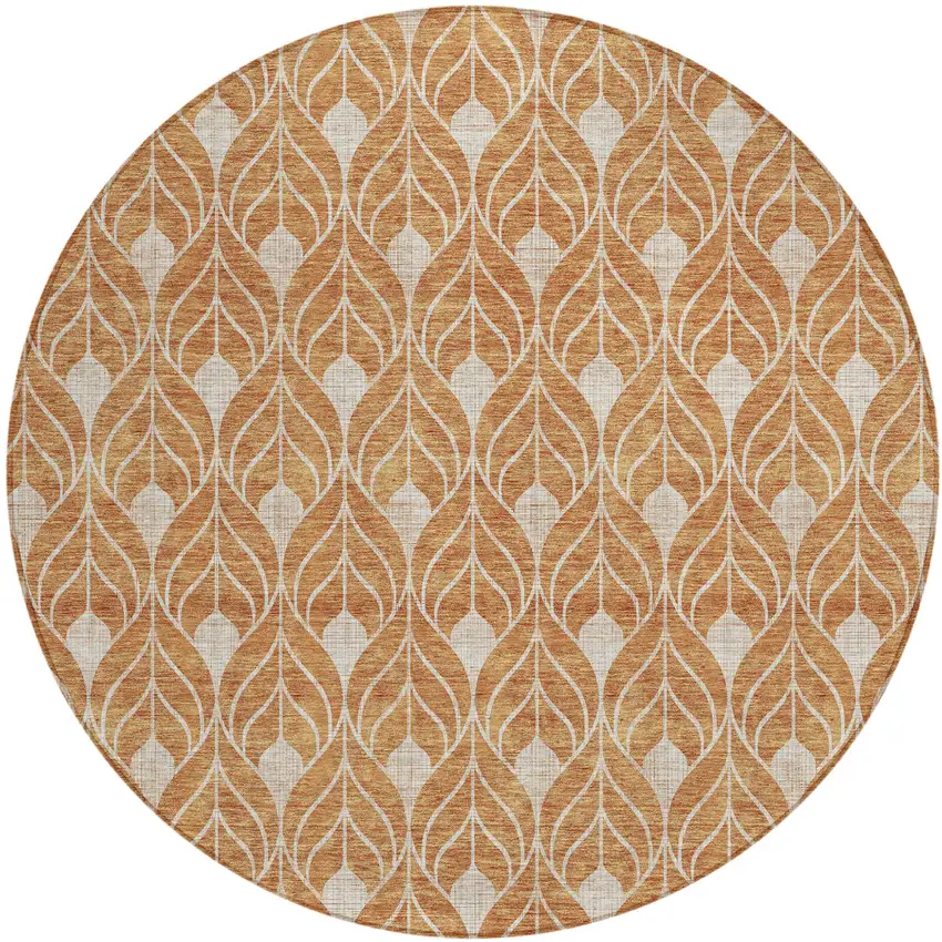 8' Copper And Beige Round Geometric Washable Indoor Outdoor Area Rug Photo 2