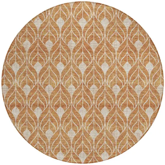 8' Copper And Beige Round Geometric Washable Indoor Outdoor Area Rug Photo 5