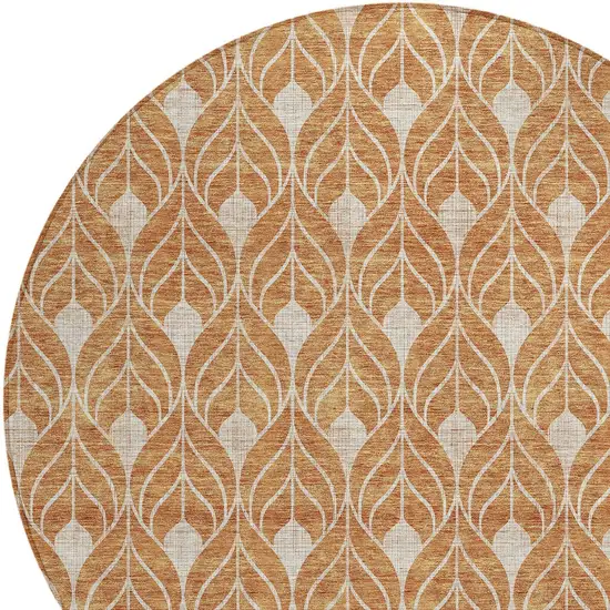 8' Copper And Beige Round Geometric Washable Indoor Outdoor Area Rug Photo 4