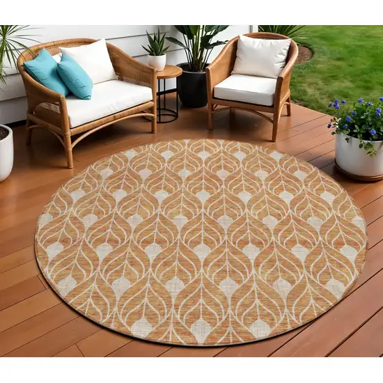 8' Copper And Beige Round Geometric Washable Indoor Outdoor Area Rug Photo 1