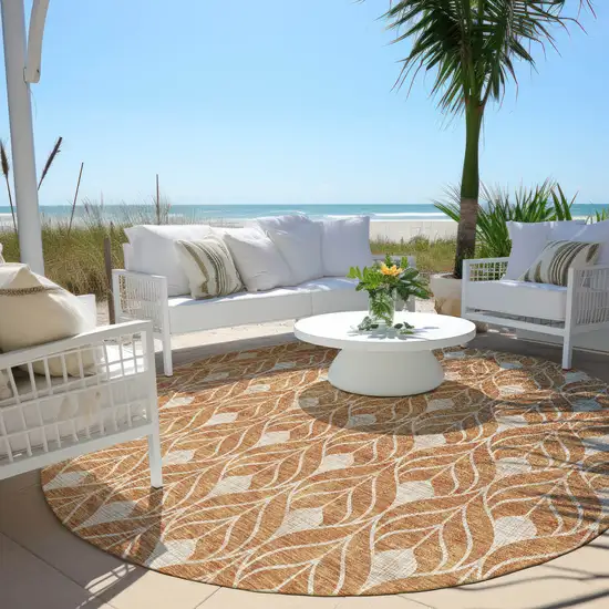 8' Copper And Beige Round Geometric Washable Indoor Outdoor Area Rug Photo 6