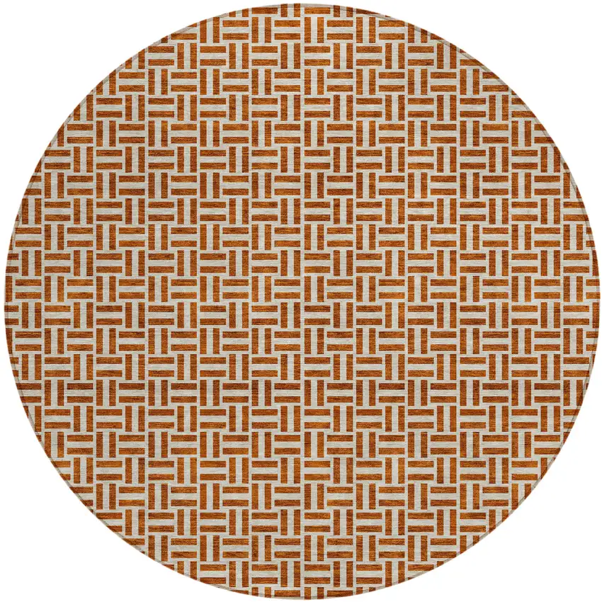 8' Copper And Beige Round Geometric Washable Indoor Outdoor Area Rug Photo 2