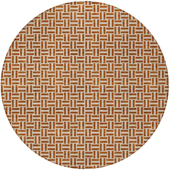 8' Copper And Beige Round Geometric Washable Indoor Outdoor Area Rug Photo 6