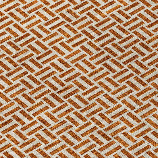 8' Copper And Beige Round Geometric Washable Indoor Outdoor Area Rug Photo 4