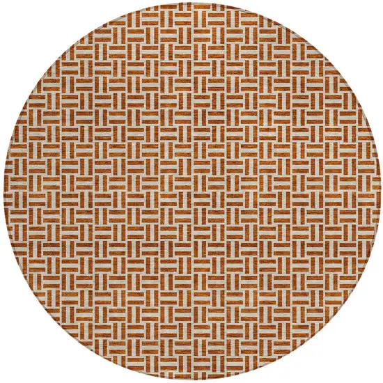8' Copper And Beige Round Geometric Washable Indoor Outdoor Area Rug Photo 5