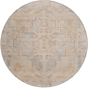Photo of 8' Copper And Beige Round Medallion Washable Indoor Outdoor Area Rug