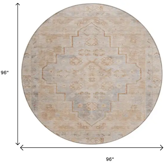 8' Copper And Beige Round Medallion Washable Indoor Outdoor Area Rug Photo 9