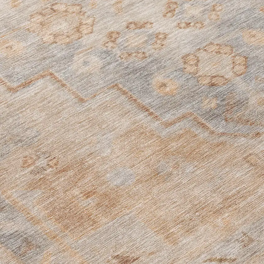 8' Copper And Beige Round Medallion Washable Indoor Outdoor Area Rug Photo 8
