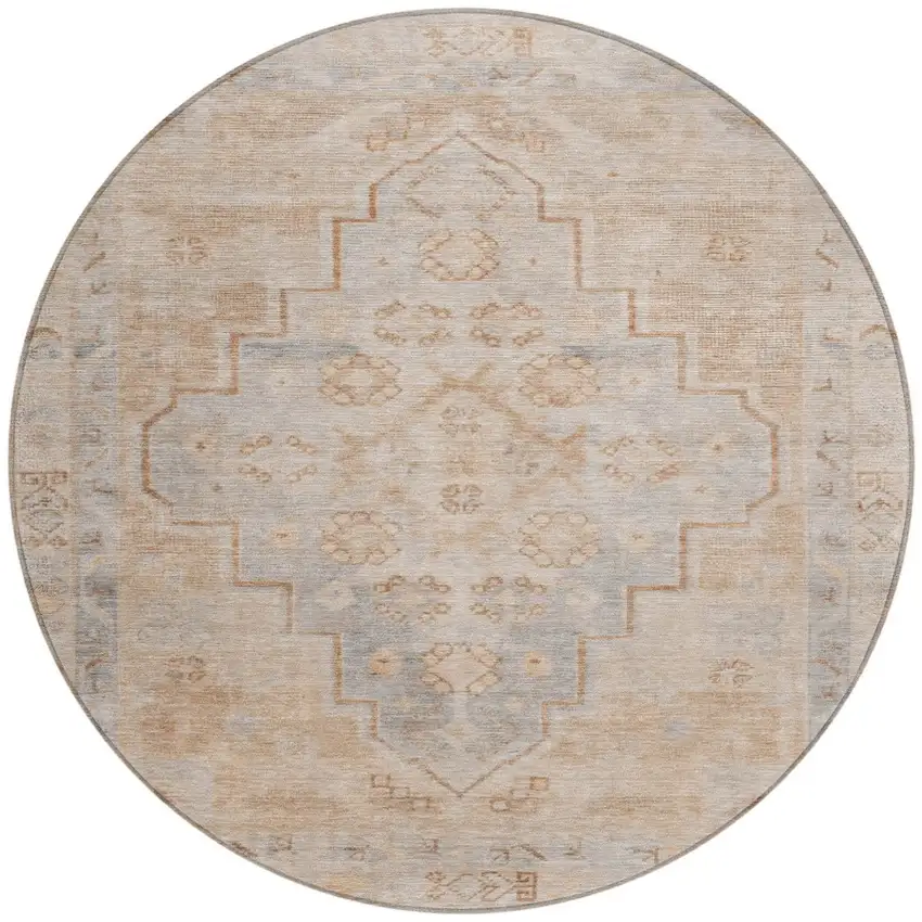 8' Copper And Beige Round Medallion Washable Indoor Outdoor Area Rug Photo 3