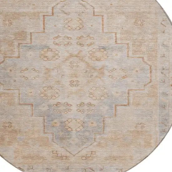 8' Copper And Beige Round Medallion Washable Indoor Outdoor Area Rug Photo 4