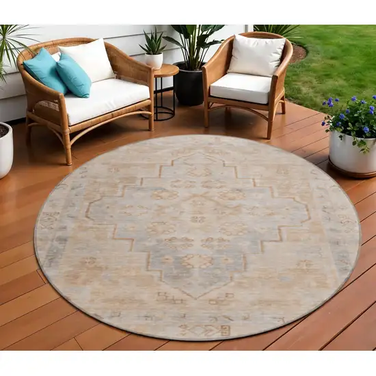 8' Copper And Beige Round Medallion Washable Indoor Outdoor Area Rug Photo 2