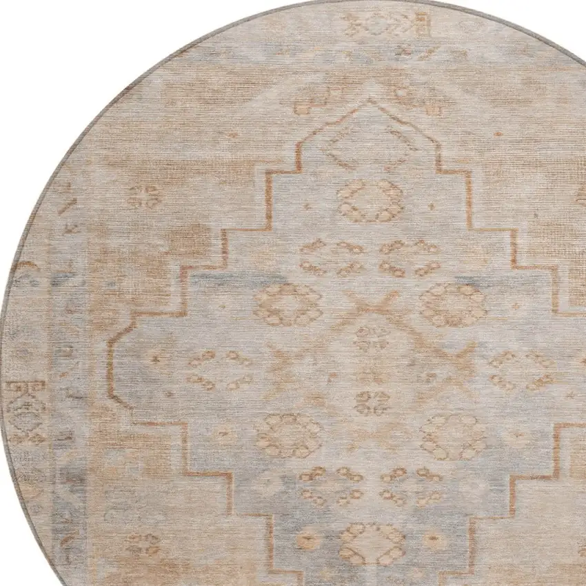 8' Copper And Beige Round Medallion Washable Indoor Outdoor Area Rug Photo 9