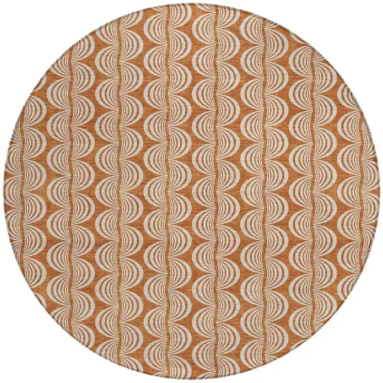 8' Copper And Beige Round Ogee Washable Indoor Outdoor Area Rug Photo 5
