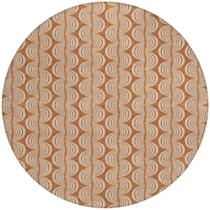 8' Copper And Beige Round Ogee Washable Indoor Outdoor Area Rug Photo 5