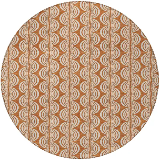 8' Copper And Beige Round Ogee Washable Indoor Outdoor Area Rug Photo 6
