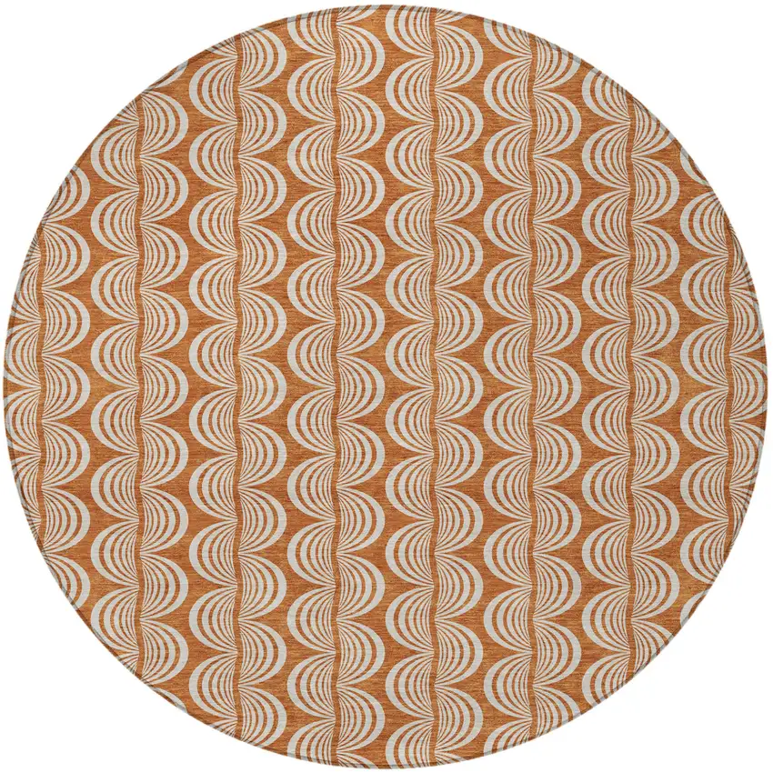 8' Copper And Beige Round Ogee Washable Indoor Outdoor Area Rug Photo 6