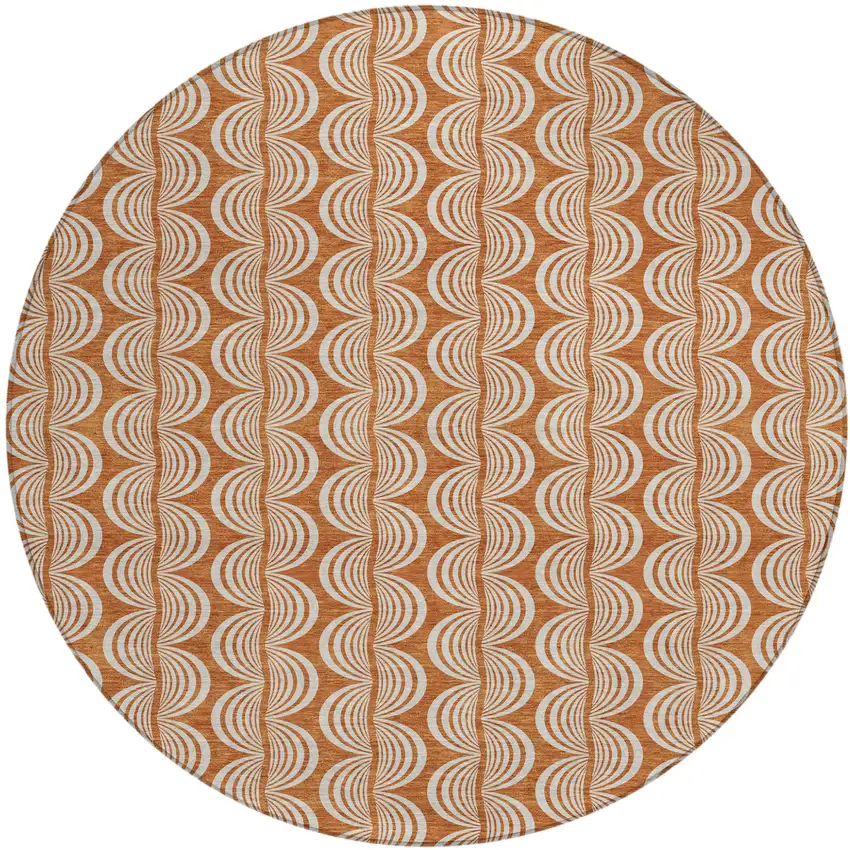 8' Copper And Beige Round Ogee Washable Indoor Outdoor Area Rug Photo 2