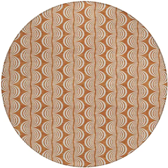 8' Copper And Beige Round Ogee Washable Indoor Outdoor Area Rug Photo 2
