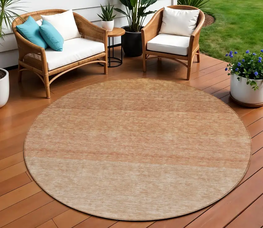 8' Copper And Beige Round Ombre Washable Indoor Outdoor Area Rug Photo 1