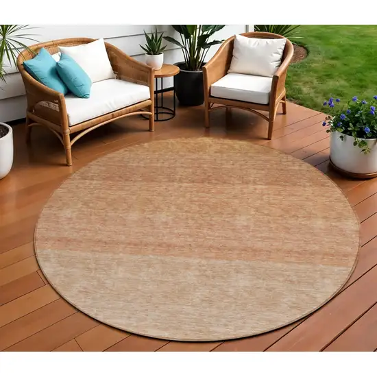 8' Copper And Beige Round Ombre Washable Indoor Outdoor Area Rug Photo 1