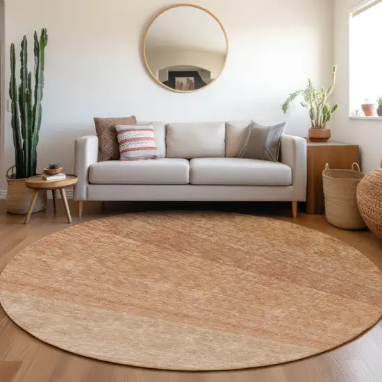 8' Copper And Beige Round Ombre Washable Indoor Outdoor Area Rug Photo 7