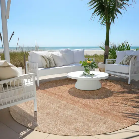 8' Copper And Beige Round Ombre Washable Indoor Outdoor Area Rug Photo 6