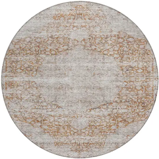 8' Copper And Beige Round Oriental Washable Indoor Outdoor Area Rug Photo 2