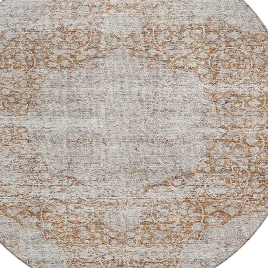 8' Copper And Beige Round Oriental Washable Indoor Outdoor Area Rug Photo 5