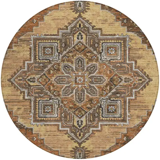 8' Copper And Beige Round Oriental Washable Indoor Outdoor Area Rug Photo 2