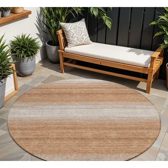 8' Copper And Beige Round Striped Washable Indoor Outdoor Area Rug Photo 1