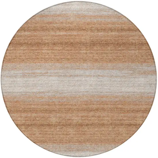 8' Copper And Beige Round Striped Washable Indoor Outdoor Area Rug Photo 4