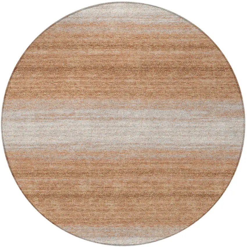8' Copper And Beige Round Striped Washable Indoor Outdoor Area Rug Photo 4