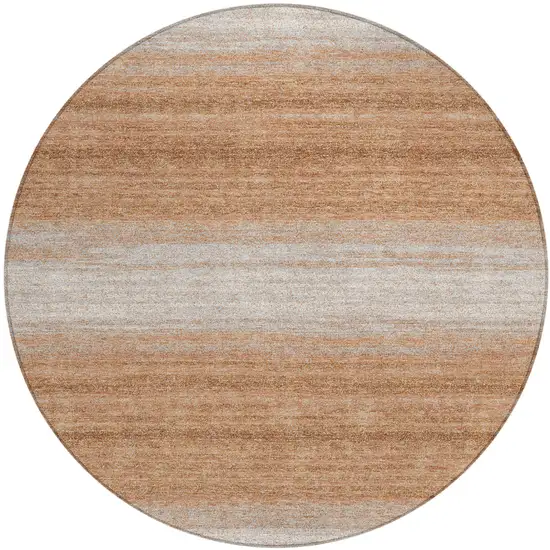 8' Copper And Beige Round Striped Washable Indoor Outdoor Area Rug Photo 2