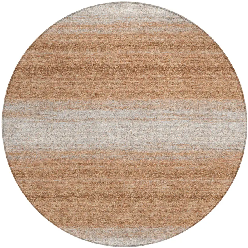 8' Copper And Beige Round Striped Washable Indoor Outdoor Area Rug Photo 2