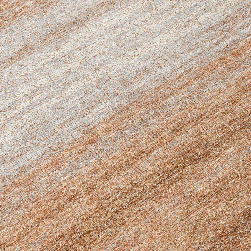 8' Copper And Beige Round Striped Washable Indoor Outdoor Area Rug Photo 7