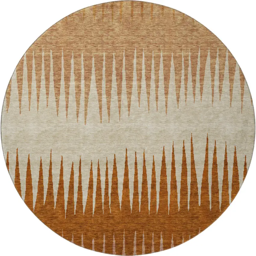 8' Copper And Beige Striped Washable Round Rug With UV Protection Photo 4
