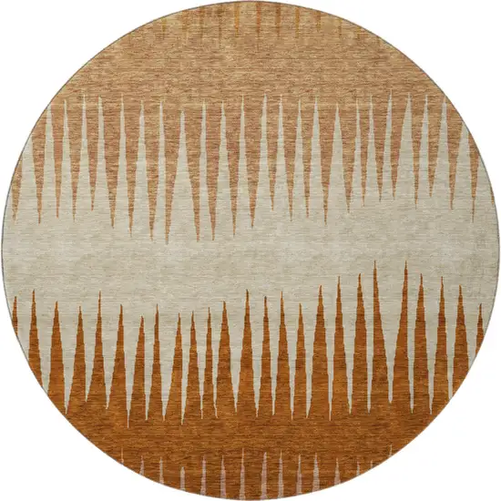 8' Copper And Beige Striped Washable Round Rug With UV Protection Photo 4
