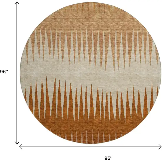 8' Copper And Beige Striped Washable Round Rug With UV Protection Photo 8