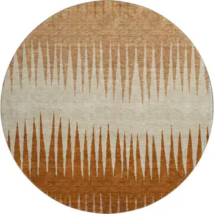 Photo of 8' Copper And Beige Striped Washable Round Rug With UV Protection