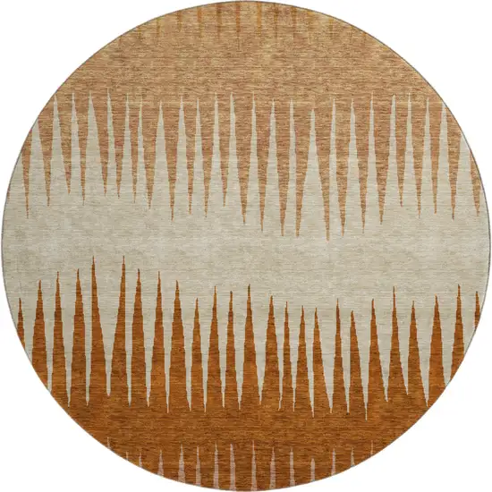 8' Copper And Beige Striped Washable Round Rug With UV Protection Photo 1