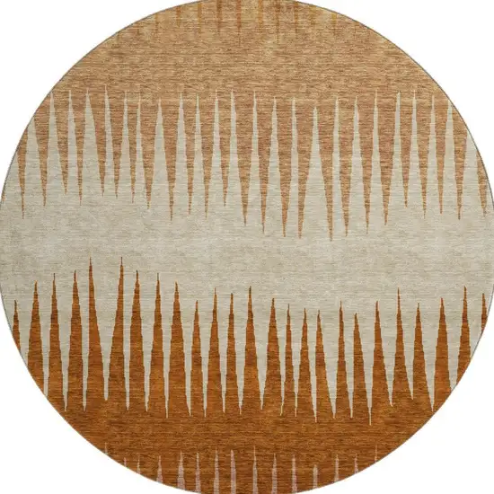 8' Copper And Beige Striped Washable Round Rug With UV Protection Photo 3