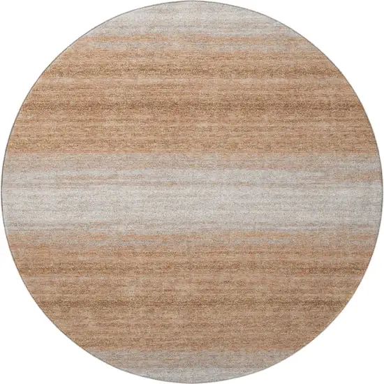 8' Copper And Beige Striped Washable Round Rug With UV Protection Photo 3