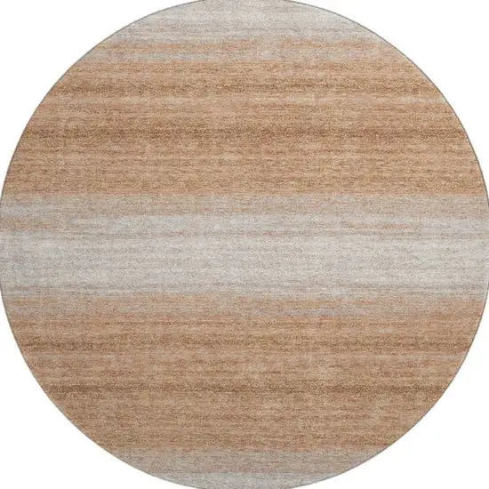 8' Copper And Beige Striped Washable Round Rug With UV Protection Photo 2