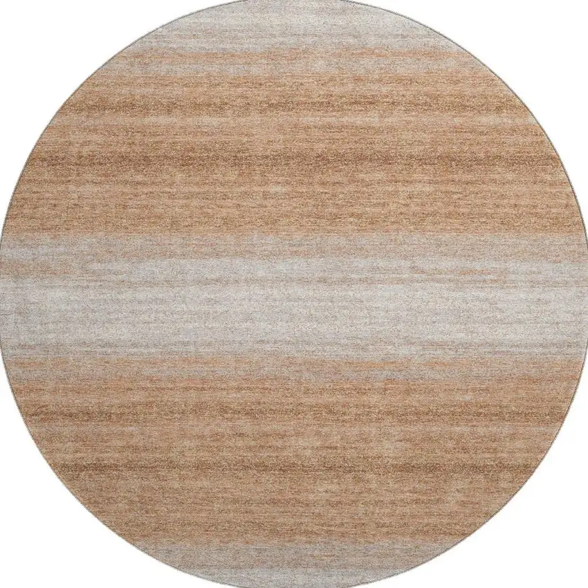 8' Copper And Beige Striped Washable Round Rug With UV Protection Photo 2
