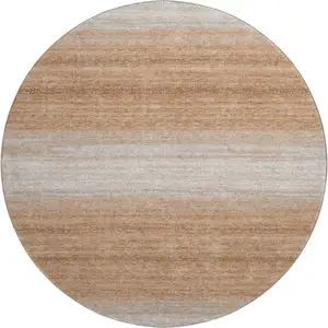 Photo of 8' Copper And Beige Striped Washable Round Rug With UV Protection