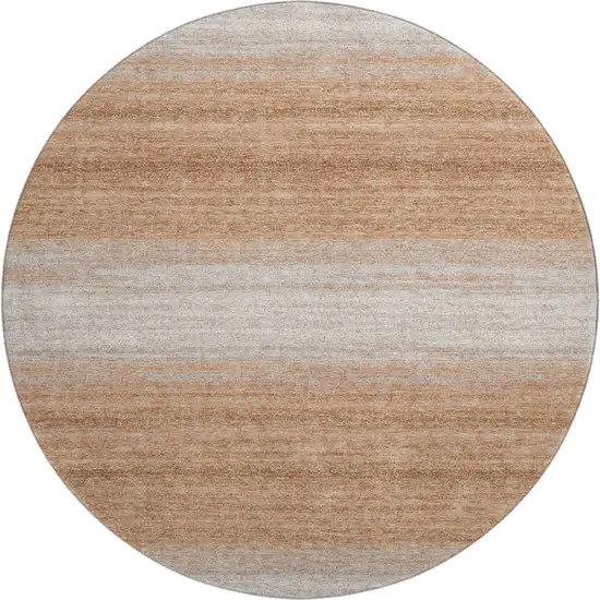 8' Copper And Beige Striped Washable Round Rug With UV Protection Photo 1