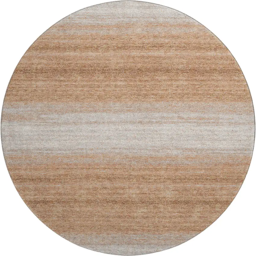 8' Copper And Beige Striped Washable Round Rug With UV Protection Photo 1