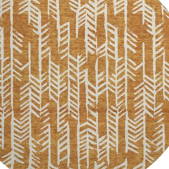 8' Copper And Beige Tribal Washable Round Rug With UV Protection Photo 3