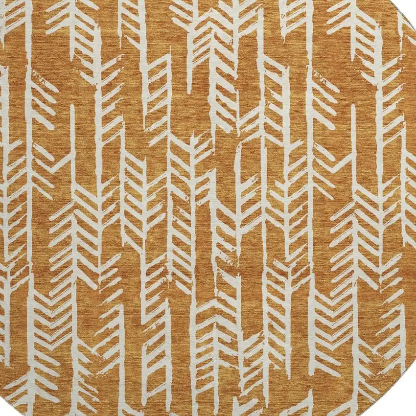 8' Copper And Beige Tribal Washable Round Rug With UV Protection Photo 3